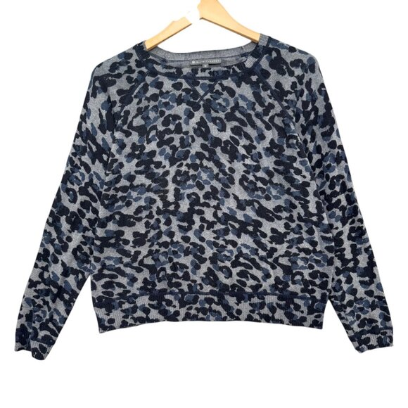 Elliott Lauren Leopard Sweater Womens Blue Black Cashmere Blend Crewneck Size M - Picture 1 of 8